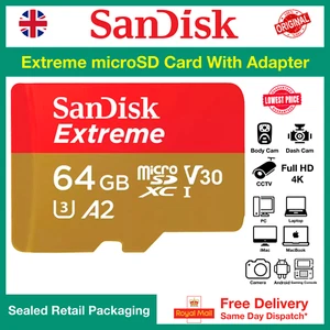Sandisk Extreme 64GB microSDXC UHS-I Card 170MB/s A2 with Adapter - Picture 1 of 5