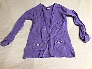 Girls Gymboree Button Up Purple Sweater Cardigan Large 10-12 Flower Trim Solid