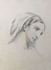 Old Drawing Signed N. Champenier, Portrait Of A Woman, Lead Pencil, 19Th Century