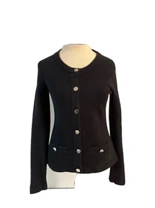Banana Republic Women’s Size XS 2 Pocket Black Knit  Top Jacket  Silver Buttons - Picture 1 of 9