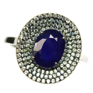 925 Plata de Ley Zafiro Azul Joyería Anillo Tamaño 7 Bañado en Oro Blanco - Imagen 1 de 4
