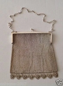 ANTIQUE WONDERFUL BIG SILVER CHAINMAIL PURSE & BAG, 197 gr, 1930 YEARS! - Picture 1 of 8
