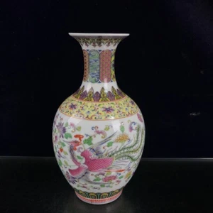 9″ Decor china Famile-rose Porcelain vase painting dragon phoenix flower bottle - Picture 1 of 9