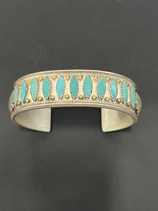 NAVAJO LEE PAULIN TURQUOISE STERLING SILVER 14K SOLID GOLD CUFF BRACELET - 43.8g - Picture 1 of 11