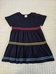 Used Girls Size 8 / 130 Hanna Andersson Navy Blue Dress Long Shirt Flawed - Picture 1 of 14