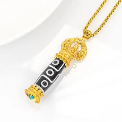 Collar colgante chapado en oro con cuentas *cielo con tierra* ágata natural certificado Dzi Foto 1 de 4