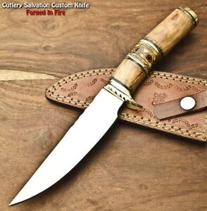 Cutlery Salvation Custom Handmade D2 Steel Blade Hunting Bowie Knife |Olive Wood