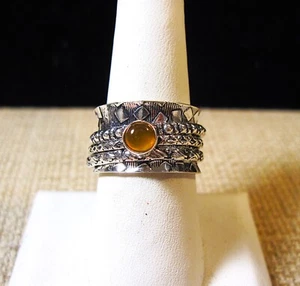 Beautiful Stamped 925 Silver Carnelian Spinner Ring size 8 Lot B10 - Picture 1 of 2