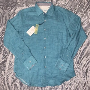 Robert Graham Button Up Shirt Men’s Brixton Linen Cotton Size Small Blue - Picture 1 of 10
