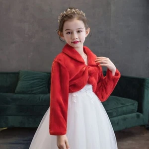 Girl Kid Faux Fur Shawl Warm Shrug Jacket Bolero Coat Princess Cape Wedding Cute - Picture 1 of 14