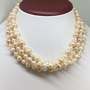 pearl necklace white pink Fine Jewellery Jewelry Gift Exclusive natural silver - Picture 1 of 10