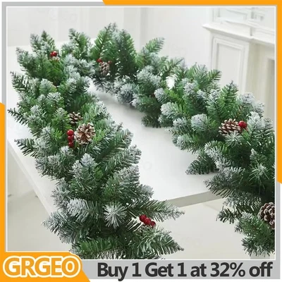 9FT Bushy Christmas Garland Fireplace Artificial Wreath Stairs Xmas Decorations