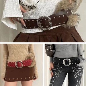 Faux Fur Women's Wide Belt Leather Y2K Waist Belt Punk Style Belt Streetwear - Picture 1 of 15