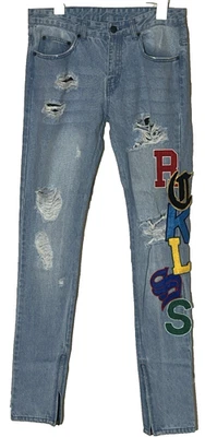 Pantalones de mezclilla desgastados lavados ligeros para hombre Young & Reckless cremallera al tobillo talla 31 nuevos con etiquetas Foto 1 de 4