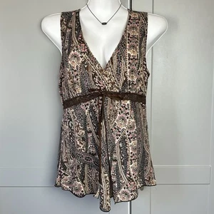 Vintage Damen XL Babydoll ärmelloses Oberteil braun Paisley Waldfee Grunge Spitze Y2K - Bild 1 von 7