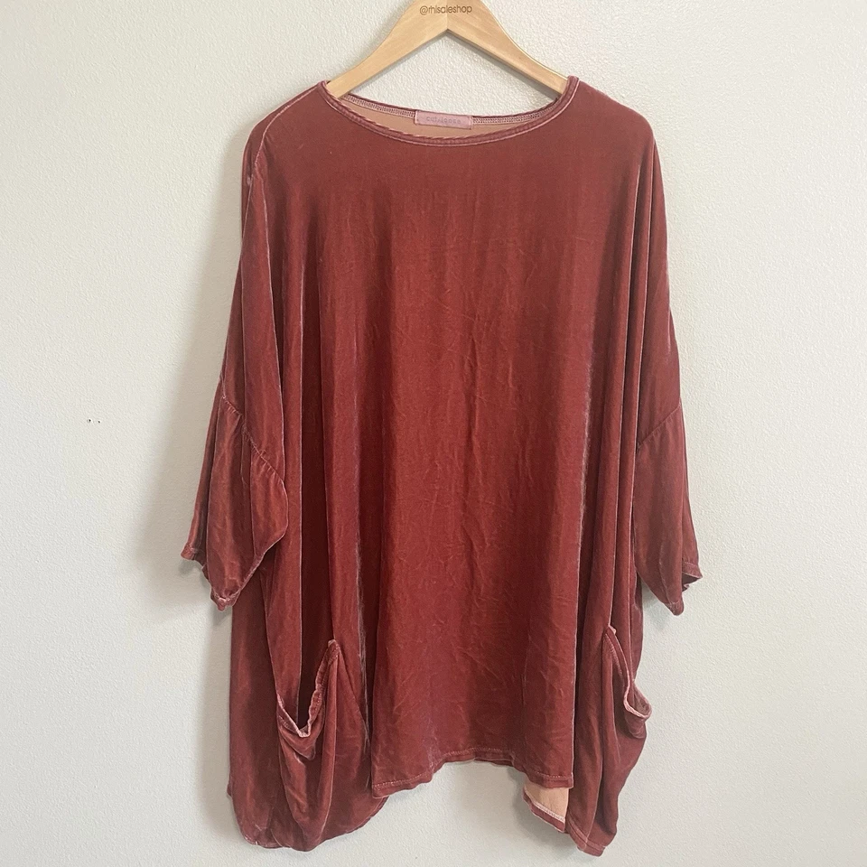 Top de gran tamaño corte suelto rosa polvoriento mezcla de seda terciopelo Lagenlook O/S Foto 1 de 4