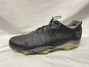 FootJoy FJ DNA Helix Spiked Golf Shoes Mens 11.5 Black Leather Lace Up - Picture 1 of 8