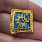 Vintage New Mexico Zia Symbol Lapel Pin Tie Tack Blue Gold Tone Turquoise