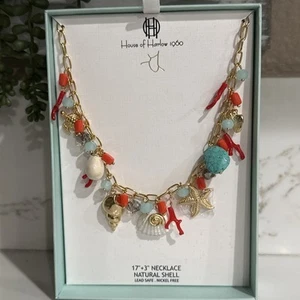 House Of Harlow Natural Shell Necklace Starfish/Turtle/Seashell - Picture 1 of 5