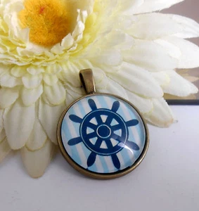 Ruder Schiff  Ketten Anhänger Glas Cabochon - Amulett bronce antikgold - Bild 1 von 4