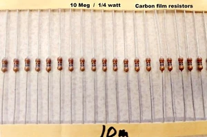 10 meg 1/4 watt 5% (You get 10) Carbon Film Resistors - Picture 1 of 1