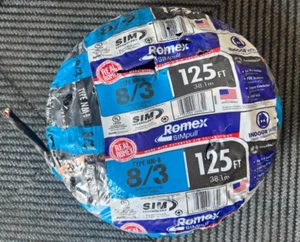 Romex Southwire 8/3 NM Draht 125 Fuß - massiv 125 Fuß - Bild 1 von 1