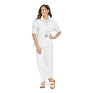 Pantalones de mezclilla para mujer de tiro alto marinero pierna ancha tobillo - hilo universal blanco 8 - Imagen 1 de 3