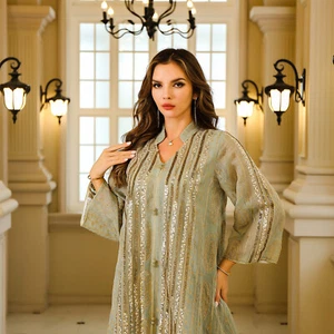 Luxury Muslim Islamic Women Sequins Abaya Kaftan Morocco Gown Dubai Party Dress - Picture 1 of 23