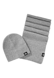 Lonsdale Grey Beanie Hat + Scarf Set Pack Scarf Hat Grey Leafield Winter