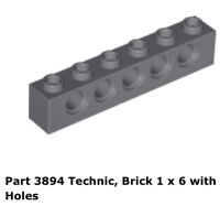 Lego Technic 4x Brique Brick 1x6 hole rouge/red 3894 NEUF 