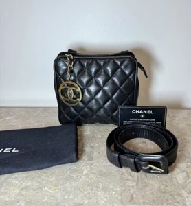 Vintage Chanel black Quilted Belt Waist Bag GHW - Picture 1 of 12