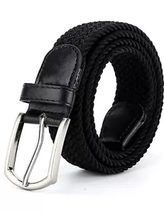 Braided Elastic Belt Stretch Woven Belt Jeans Unisex Casual Steel Buckle Fabric - Picture 1 of 6