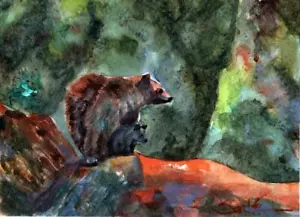 Two Bears : Signed LE Art Print : Sandra Watercolors™ California - Picture 1 of 1