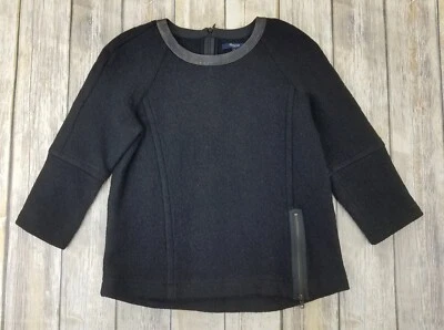 Suéter Madewell Mangas 3/4 Mezcla de Lana Borde de Cuero para Mujer Talla S Negro Informal Foto 1 de 4