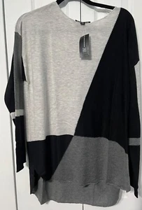 INC Women L Heather Gray Colorblock Shirt Tail Sweater - Picture 1 of 6