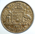 1942 Australia Uk Large King George Vi Kangaroos Old Silver Florin Coin I104665