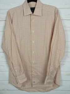 Camisa David Donahue Para Hombres Manga Larga Naranja A Cuadros Ajuste Abotonado Talla 15 1/2 - Imagen 1 de 5