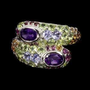 925 Sterlingsilber Ring Amethyst Peridot Granat Saphir Tansanit Edelstein 8.5 - Bild 1 von 14