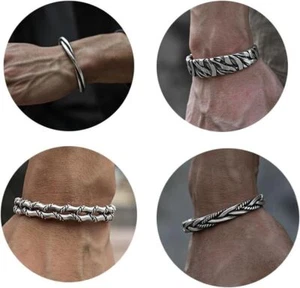 Viking Men Cuff Bracelets Silver Cuff Bracelet Retro Twisted Braided Open Bangle - Picture 1 of 28