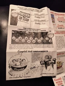 2 VTG Ad Sheets-Campbell's Kids Collectible Order Forms 1994 & 1995 Ornaments - Picture 1 of 4