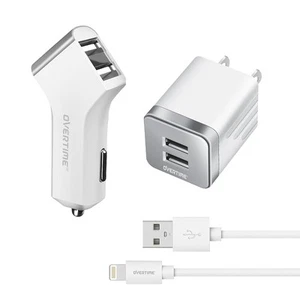 Overtime Car & Wall Charger Kit with USB Cable - White - Picture 1 of 5
