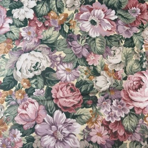Vtg Cabbage Rose Floral Glazed Cotton Chintz Fabric Stanley King TEFLON 1 1/4 Yd - Picture 1 of 8
