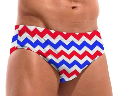 Calzoncillos de natación Chevron rojos, blancos y azules para hombre con cordón. Talla Grande 34"-36" Foto 1 de 4