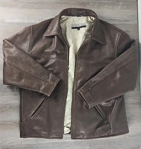 BOD & CHRISTENSEN Mens Heavyweight Leather Embroidered Lining Zip Jacket XXL - Picture 1 of 11