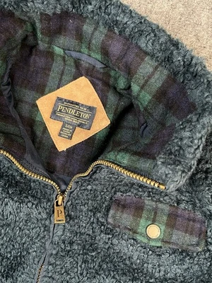 Chaqueta Pendleton Fuzzy Cremallera Pila Profunda Azul Sherpa Vellón Cremallera Frontal Talla S Foto 1 de 4