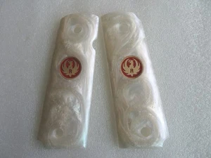 NEW WHITE PEARL RESIN WITH MEDALLION GRIP OF 1911, 1991  FULL SIZE HANDMADE - Picture 1 of 3