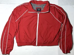 Abercrombie Fitch Red Nylon Lined Cropped Crop Windbreaker Full Zip Jacket L - Picture 1 of 5