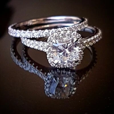 1.50 Ct. Cushion Cut Diamond Halo Engagement Ring w/ Band F ,IF GIA 14K New - Image 1 of 4