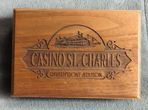Casino St Charles Riverfront Station Souvenir Playing Card Box Wood - Missouri - Picture 1 of 5