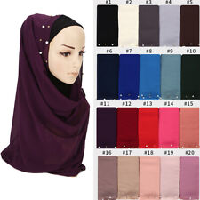 Femmes Femmes En Mousseline De Soie Perles Hijab Foulard Musulman Solide Turban